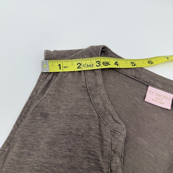 St. Tropez Brown Fitted 100% Linen Buttoned Tank Top with Mandarin Collar Small - Picture 11 of 11